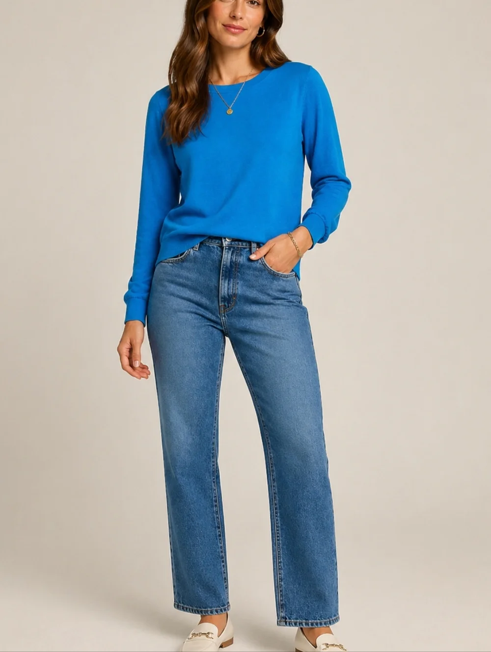 J.Crew‎ 100% Merino Wool Sweater Medium Blue Lightweight Crewneck Preppy Capsule